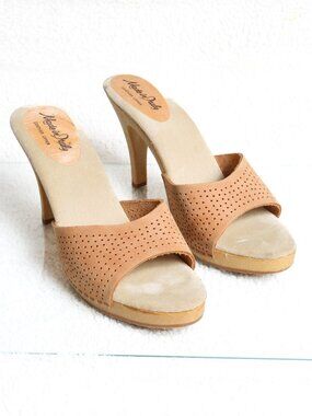 Vintage 1970s Perforated Leather High-Heel Clog Platform Sandals